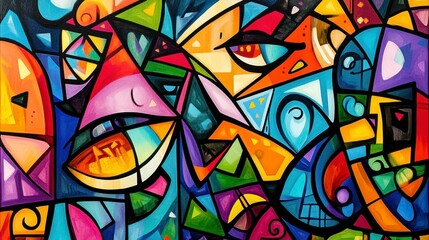 Obraz premium Vibrant and Abstract Geometric Shapes in Colorful Patterns for Modern Art Expressions and Refreshing Aesthetic Backdrops