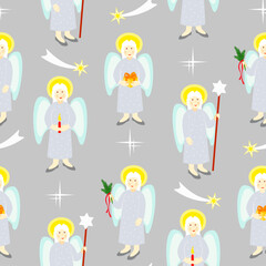Vector - seamless pattern of angels with christmas motives.