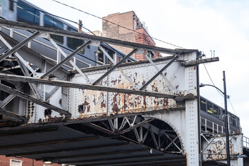 the elevated train system in Chicago, structure with a train travelling by