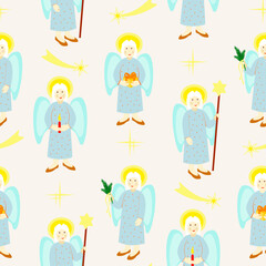 Vector - seamless pattern of angels with christmas motives.