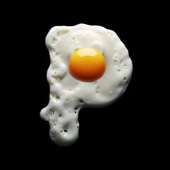 Fried egg alphabet, capital letter P isolated on black background