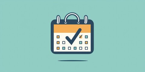 A check mark symbol overlaying a calendar icon, representing a marked or completed date in a professional design.