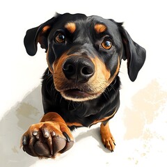 Obraz premium Adorable Rottweiler Puppy Reaching Up With Paw