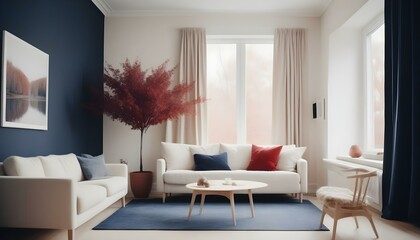 Modern living room with white sofas