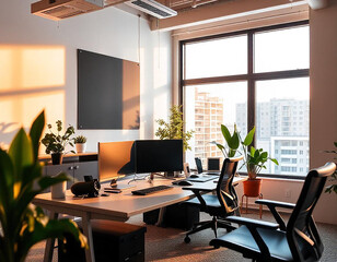 Modern open plan office interior workspace