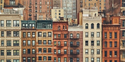 Fototapeta premium A cityscape with multiple buildings, showcasing a mix of architectural styles and urban life.