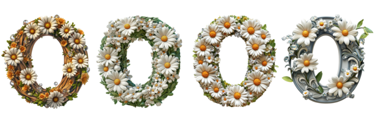 set of cute daisy flower Letter O Designs