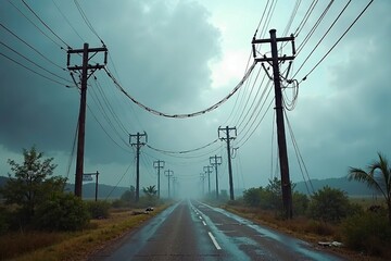 Storm damage to power lines disrupts electricity supply, highlighting the vulnerability of infrastructure during extreme weather conditions and the importance of resilience in modern society.