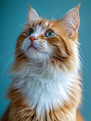 Fluffy Ginger Cat Gazing Upwards With Green Eyes