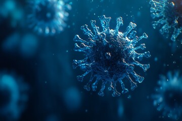 Microscopic View of a Virus in Blue