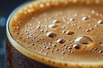 Coffee foam bubbles creating abstract patterns on the surface of a freshly brewed cup of coffee