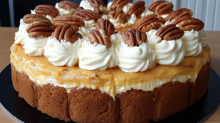 Delicious carrot cake topped with cream cheese frosting and pecans, perfect for celebrations and gatherings. delightful dessert that everyone will love!