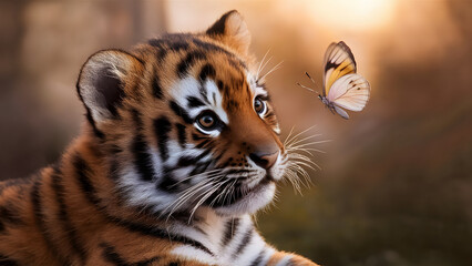 portrait of a cub and butterfly