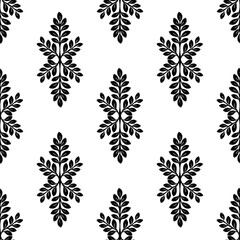 Seamless pattern Black leafy branches on a crisp white background, perfect for textile, wallpaper