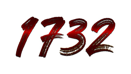 3D blood red number design of 1732 on white background.