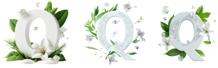 set of white orchid flower Letter Q Designs
