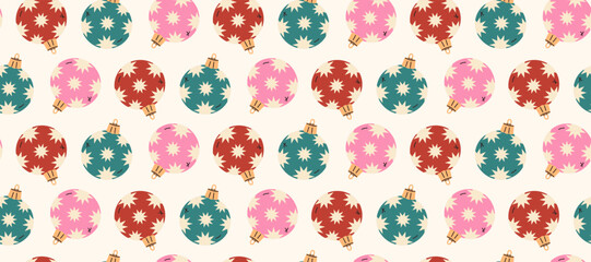 Christmas ball pattern. Xmas toy repeating backgound. Winter holidays  ornament.