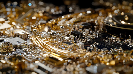 Conceptual Art Piece Featuring Rhodium (Rh) in Modern Electronics: Capturing the Fusion of Technology and Precious Metals