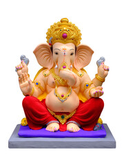 Hindu God Ganesha on white background, Ganesha Idol. Ganesh festival.