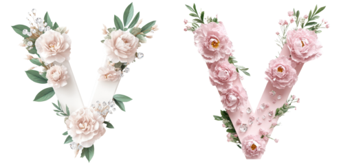 set of rose with crystal Letter V Designs