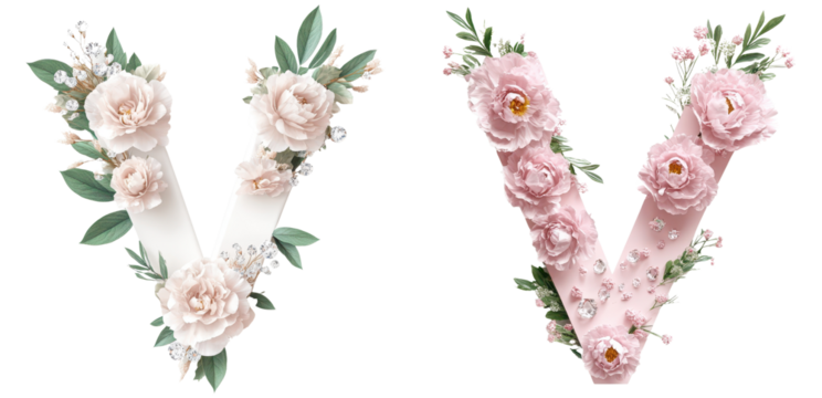 set of rose with crystal Letter V Designs