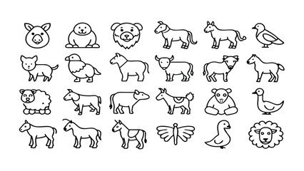 Animals related icon editable stroke outline  set of different types small icons isolated on white background flat vector illustration