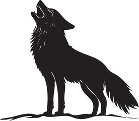 Silhouette of a wolf howling black and white