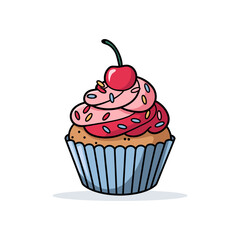 Sweet Cupcake Vector Illustration. Isolated On White Background.