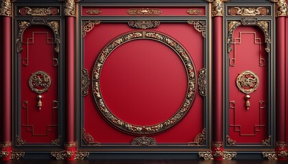 Chinese New Year Celebration Lanterns and Cherry Blossom Illustration