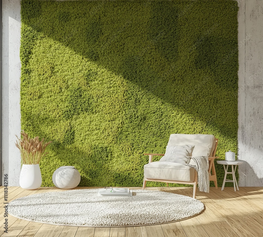 Aufkleber design of modern interior with armchair and empty green mock up background in 3d rendering and 3d il