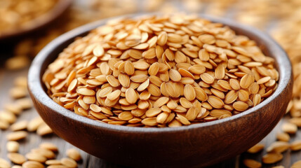 Healthy seeds in wooden bowl, rich in nutrients and flavor, perfect for various dishes and snacks. Enjoy benefits of these nutritious seeds!