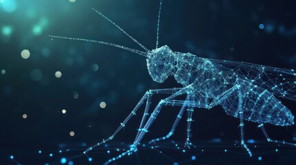 Abstract polygonal insect on dark background.