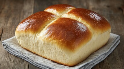 Naklejka premium Freshly Baked Soft Bread Loaf on Rustic Wooden Background