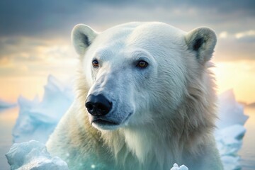 Majestic polar bear in arctic icy landscape.