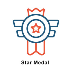 Star Medal Vector two Colors Outline Icon. Eps 10 File