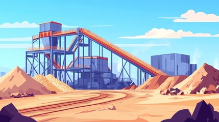 Fototapeta premium Industrial Conveyor Belt System in a Mining Quarry