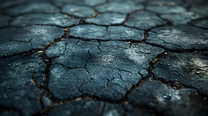 Closeup of Cracked Dark Blue Surface, Texture Background