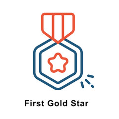 First Gold Star Vector two Colors Outline Icon. Eps 10 File