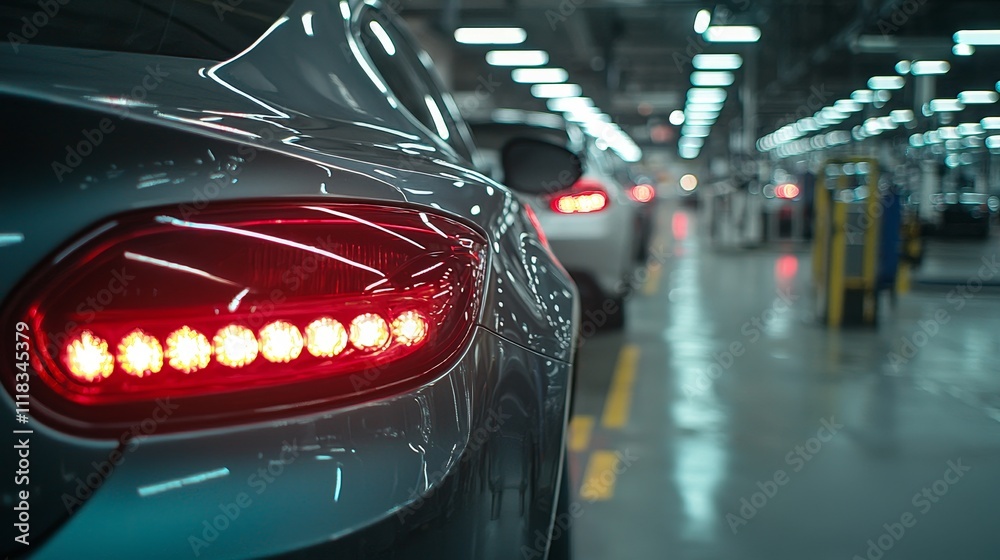 Poster professional and efficient auto service at a high-tech car service shop, with the mechanic using adv
