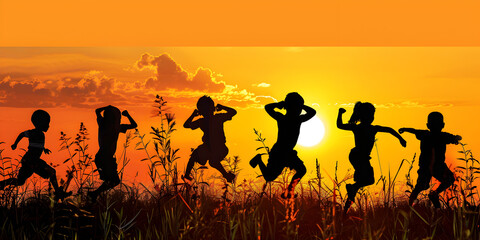 Dynamic Jumping People Silhouette Vector Illustration
