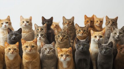 Fototapeta premium Group of diverse cats posing together in a calm indoor setting
