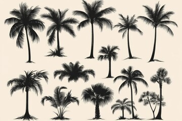 Palm Tree Silhouettes  Tropical Design Elements for Summer Vacation  Travel  and Nature Themes