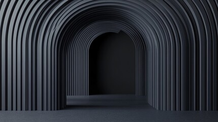 Obraz premium Abstract dark gray arched hallway, 3D render.
