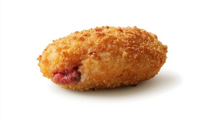 Crispy Breaded Snack with Juicy Filling on White Background