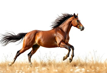Brown horse running in the field isolated background