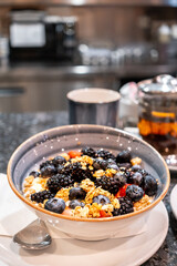 breakfast in America with oatmeal, fruit and yogurt