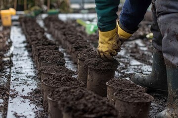 Digging Holes for New Trees in Nursery