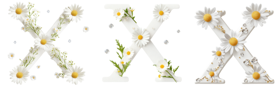 set of white daisy flower with crystal Letter X Designs