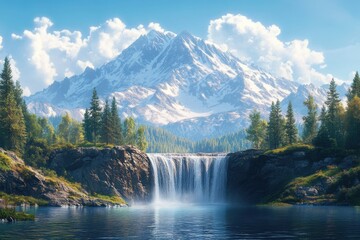 waterfall in yosemite with pine tree