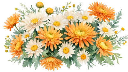 Fototapeta premium Delicate Watercolor Chrysanthemums – Artistic Floral Illustration